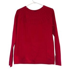 Women's Red Corton Cashmere blend Cable-Knit Sweater Fair isle monochrome Size M